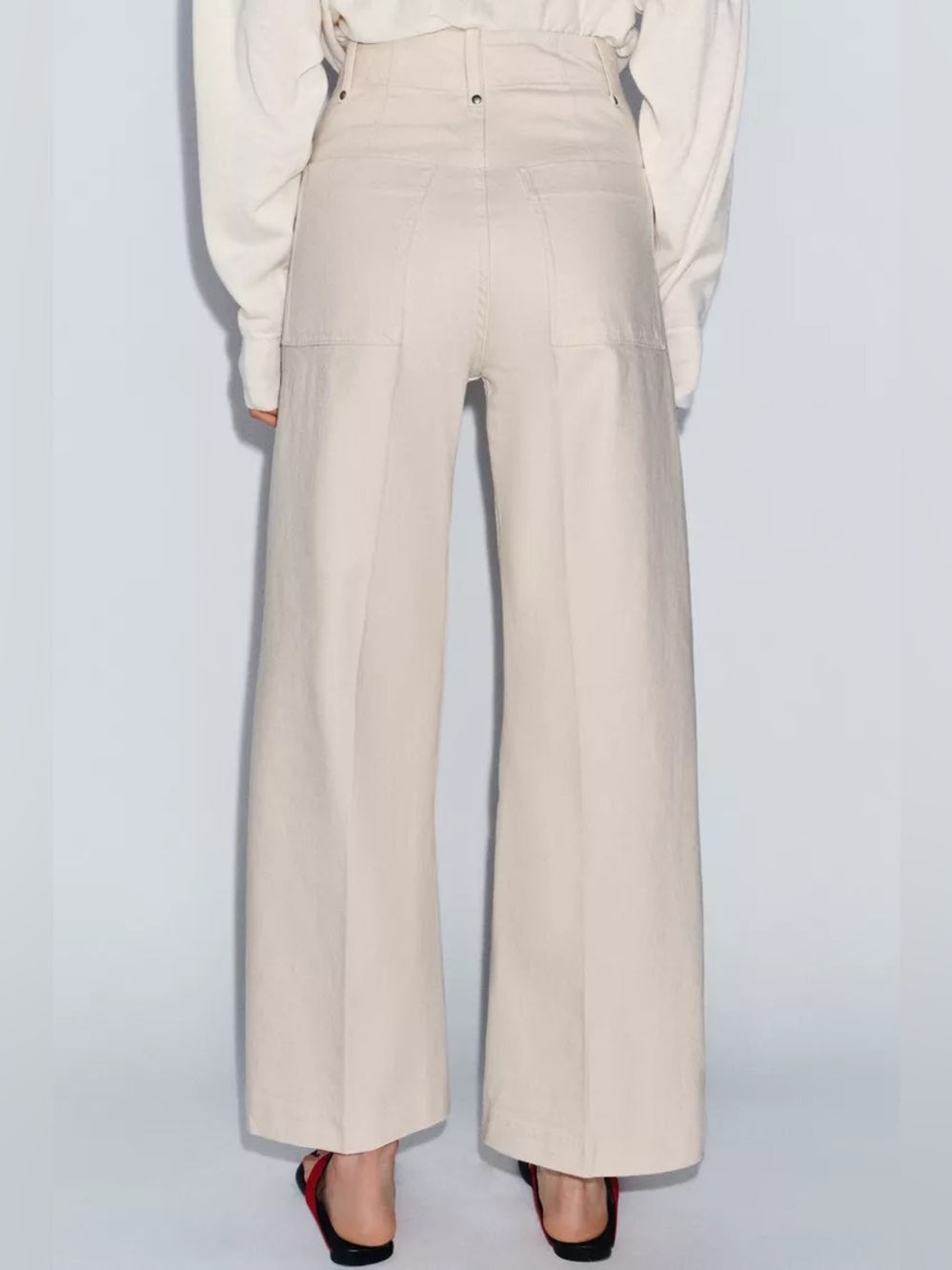 ZARA ZW COLLECTION TAILORED HIGH-WAIST WIDE LEG JEANS IN SAND - Picture 7 of 12